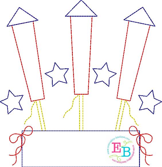 Firework Trio Bows Bean Applique, Applique