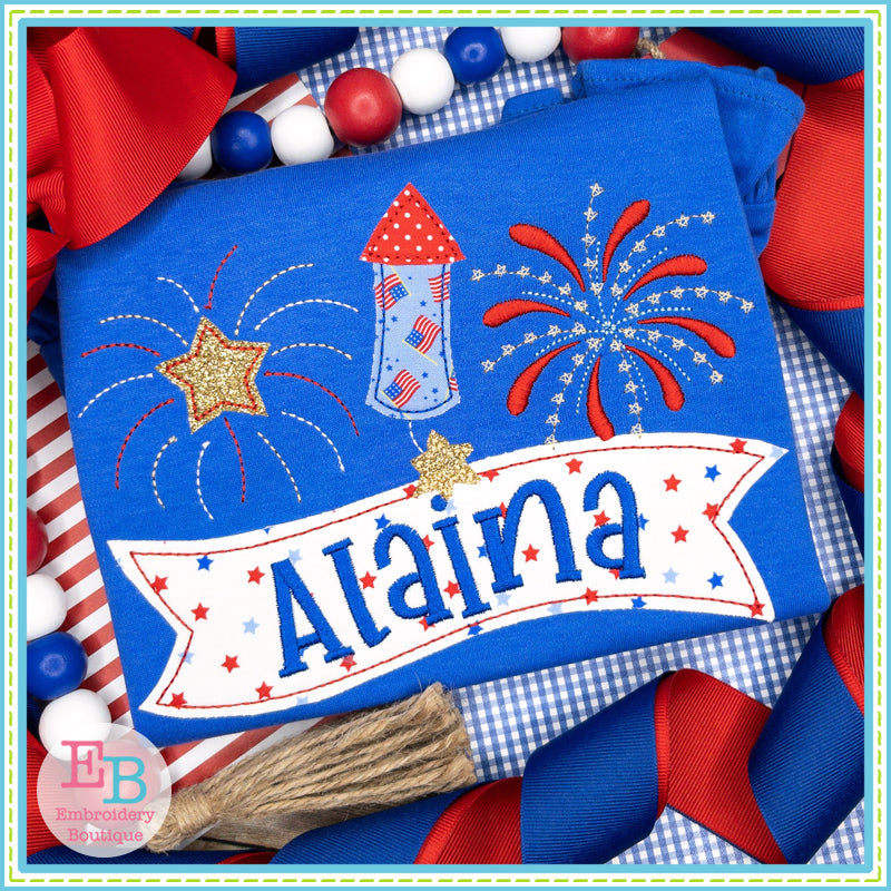 Fireworks Banner Applique, Applique