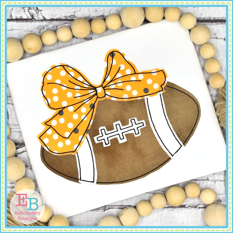Football Big Bow Bean Stitch Applique, Applique
