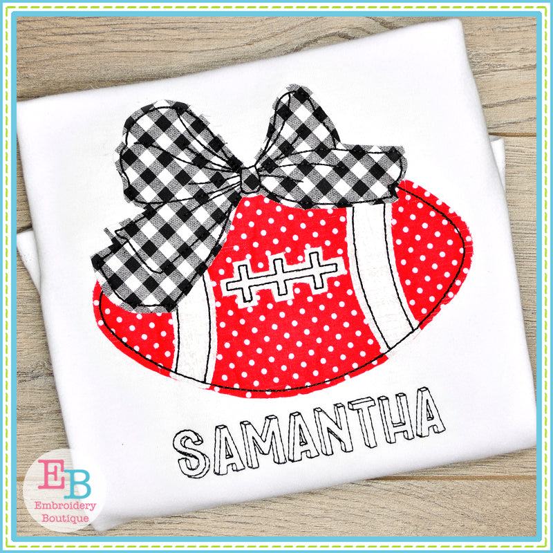 Football Big Bow Bean Stitch Applique, Applique