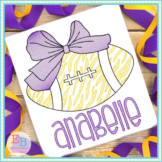 Football Big Bow Tiger Sketch Embroidery Design, Embroidery