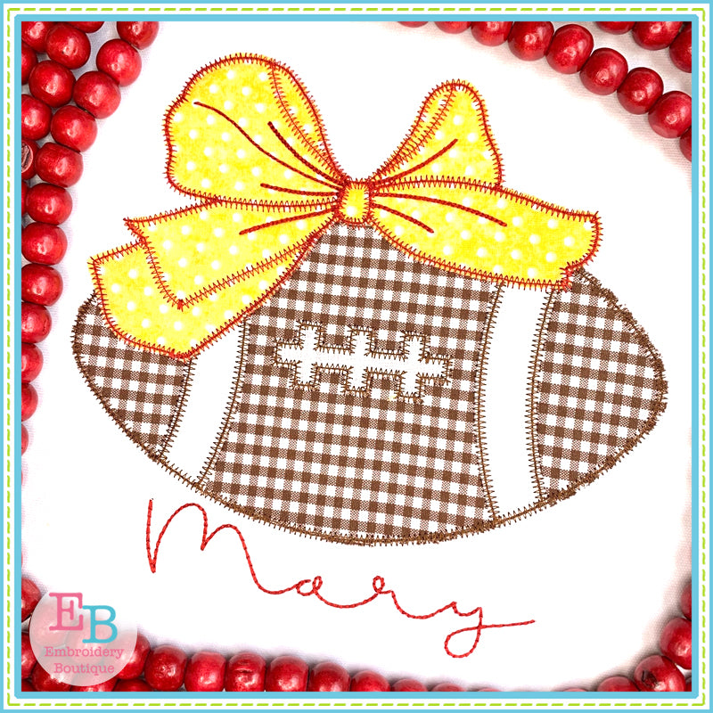 Football Big Bow Zigzag Applique, Applique