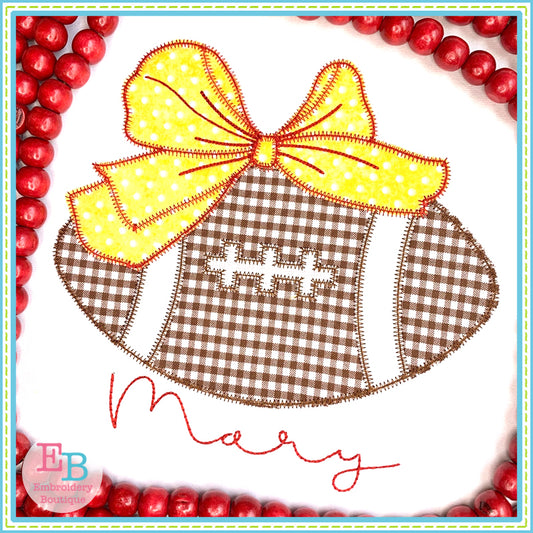Football Big Bow Zigzag Applique, Applique