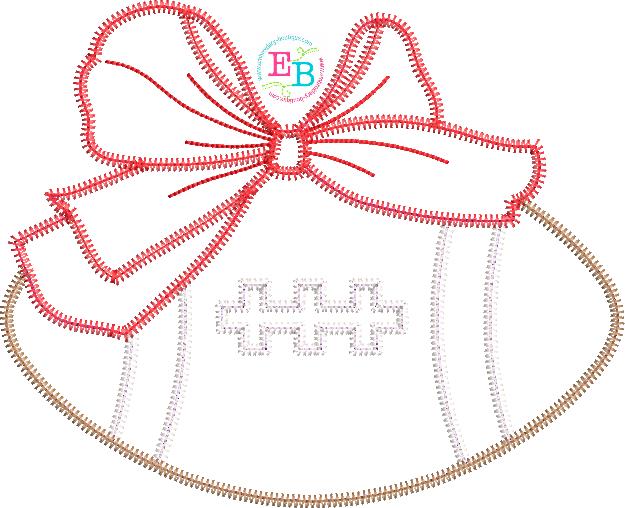 Football Big Bow Zigzag Applique, Applique