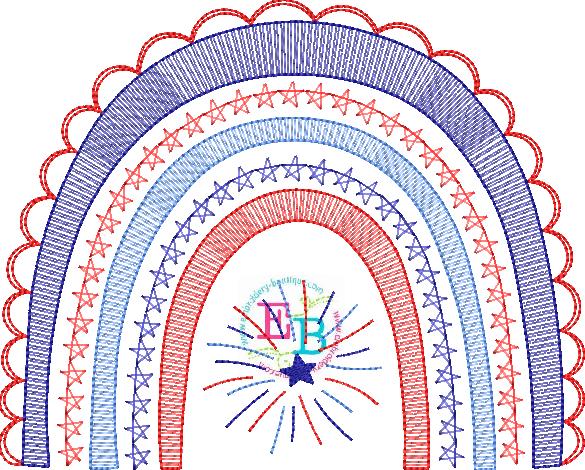 4th of July Sketch Rainbow Embroidery Design, Embroidery