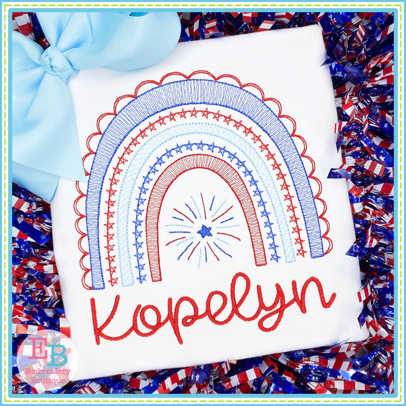 4th of July Sketch Rainbow Embroidery Design, Embroidery