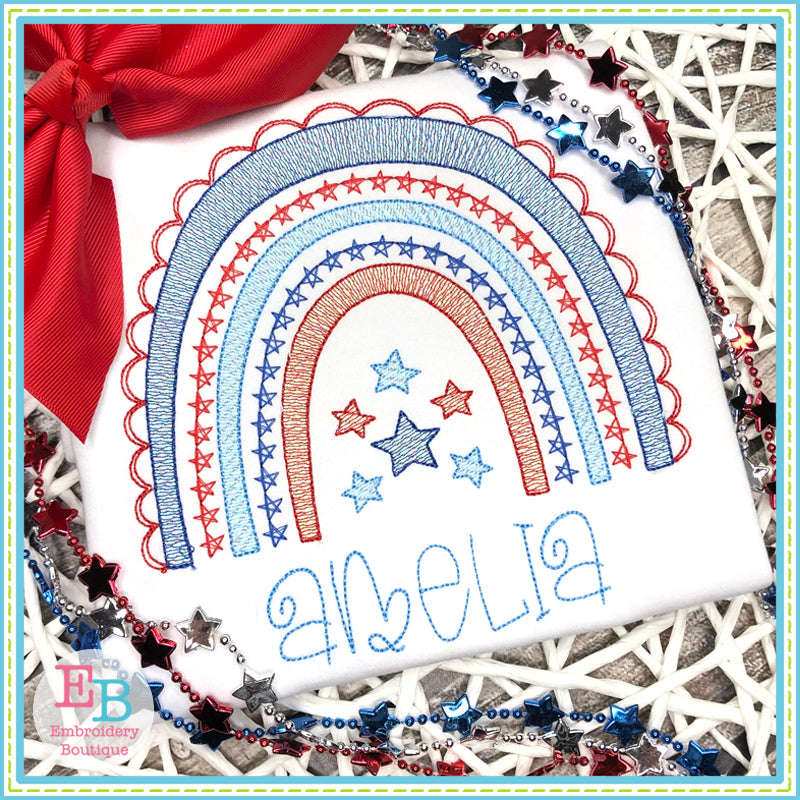 4th of July Sketch Rainbow 2 Embroidery Design, Embroidery