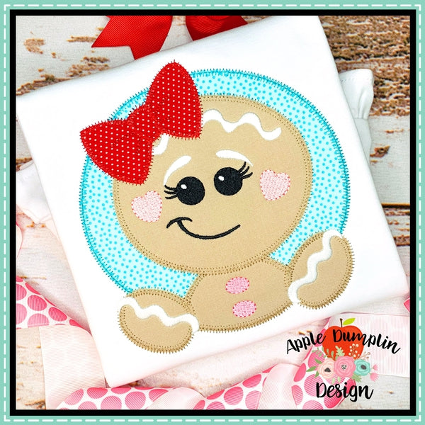 Gingerbread Girl Circle Zigzag Applique Design, applique