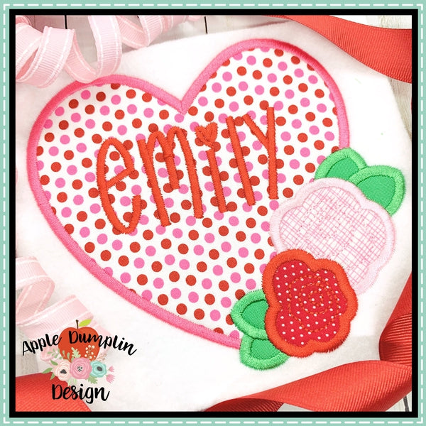 Large Heart with Flowers Satin Applique Design, applique