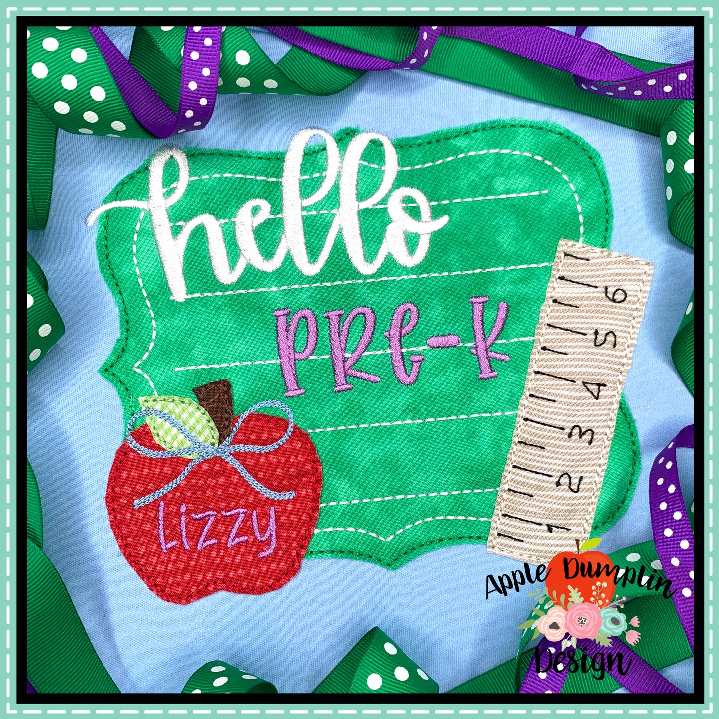 Hello Chalkboard Bean Stitch Applique Design, Applique