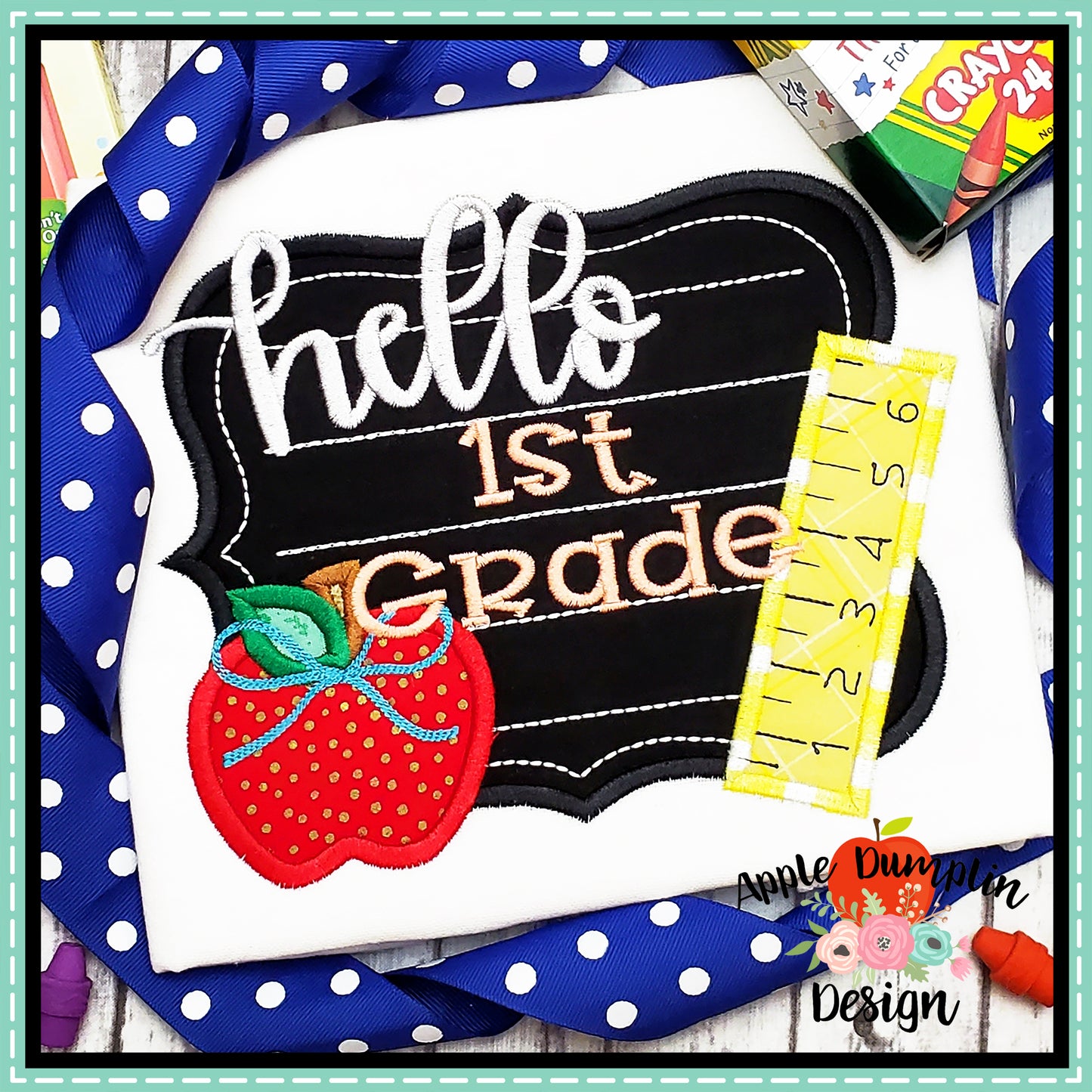 Hello Chalkboard Satin Applique Design, Applique