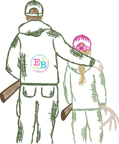 Hunters Dad And Girl Embroidery Design, Embroidery
