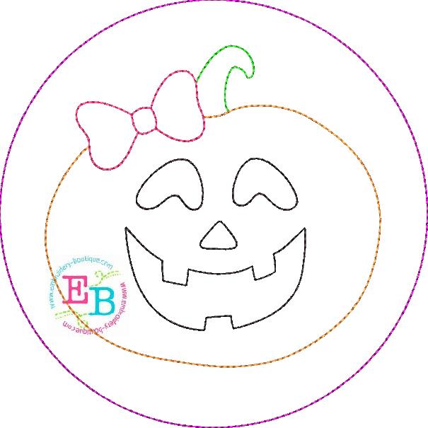 Jack-o-lantern Bow Circle Bean Stitch Applique, Applique