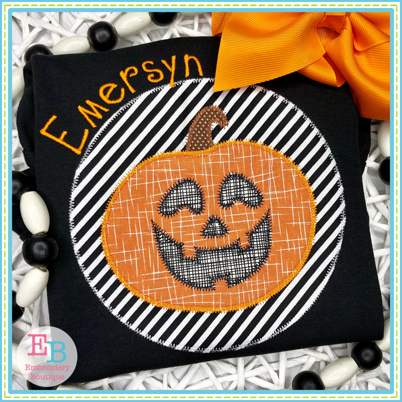 Jack-o-lantern Circle Zigzag Stitch Applique, Applique