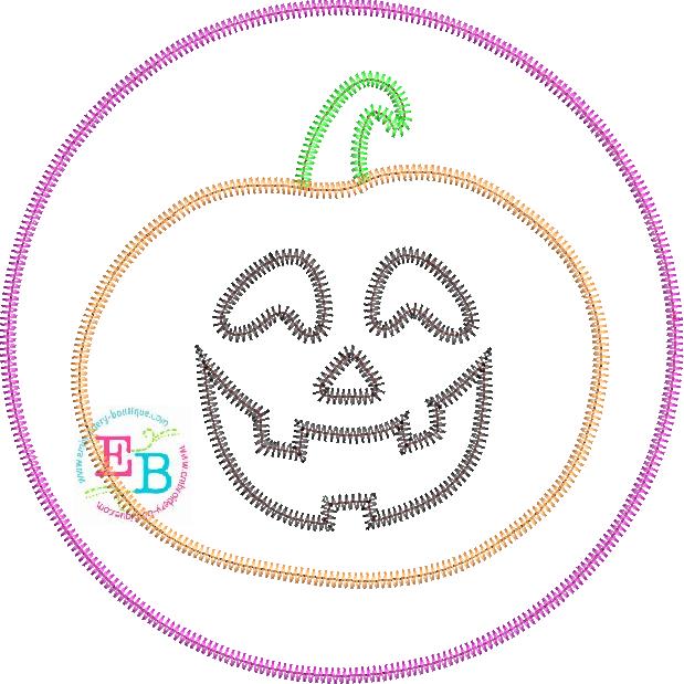Jack-o-lantern Circle Zigzag Stitch Applique, Applique