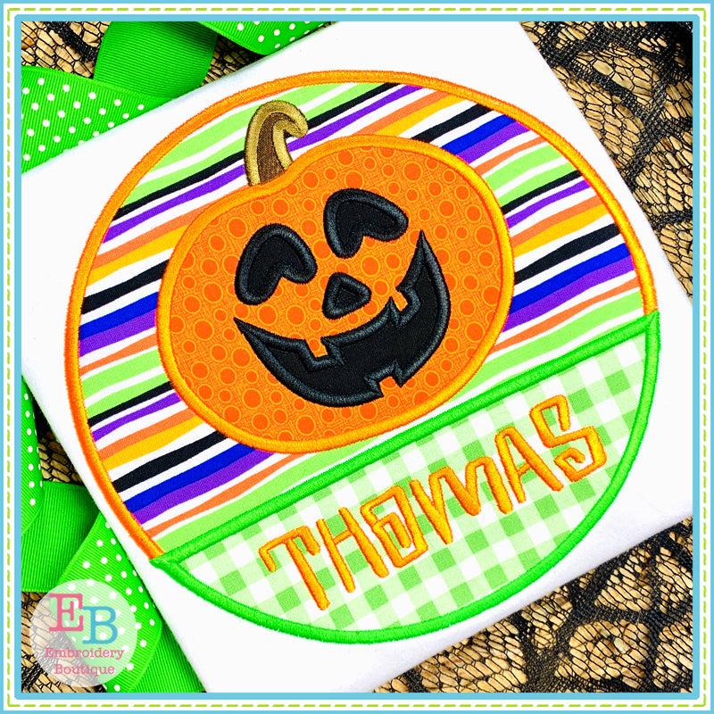 Jack-o-lantern Circle Split Satin Stitch Applique, Applique