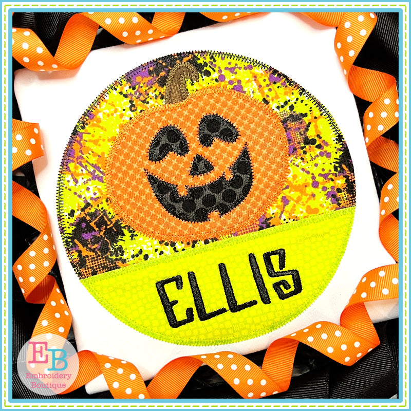Jack-o-lantern Circle Split Zigzag Stitch Applique, Applique