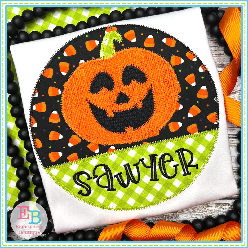 Jack-o-lantern Circle Split Zigzag Stitch Applique, Applique