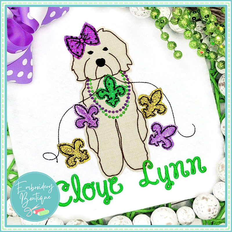 Doodle Bow Mardi Gras Bean Stitch Applique, Applique, Embroidery Boutique