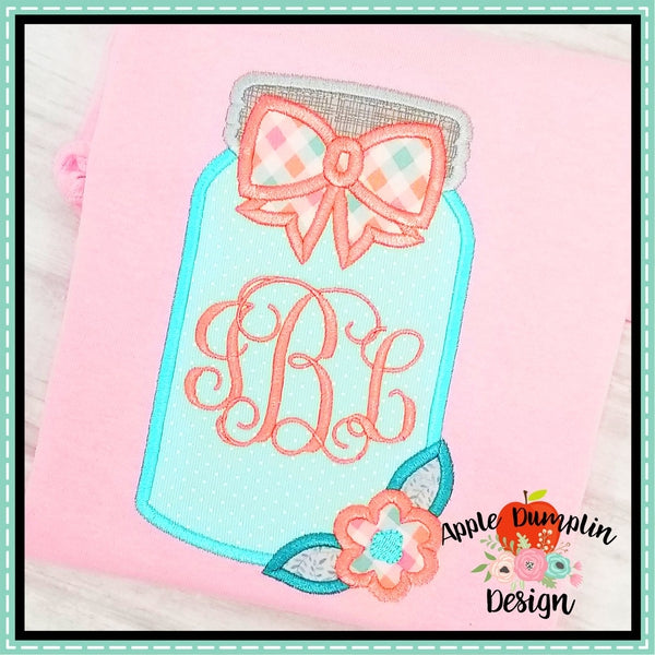 Mason Jar with Bow Applique Design, applique