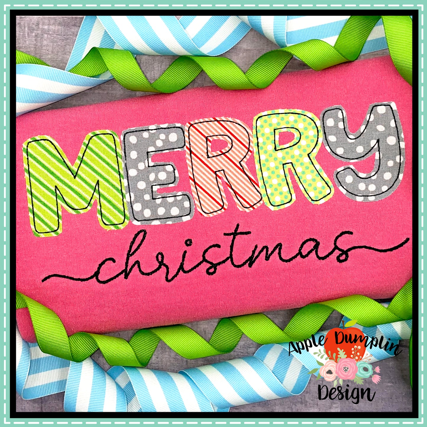 Merry Christmas Bean Stitch Applique Design, Applique