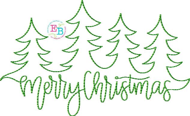 Merry Christmas Trees Bean Stitch Embroidery Design, Embroidery Design