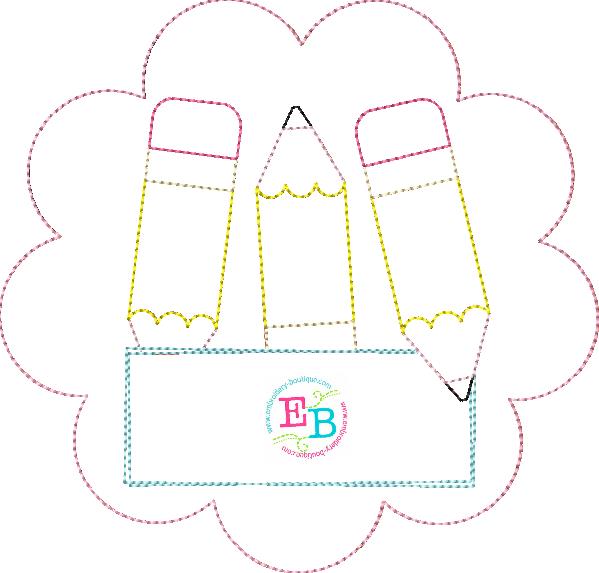 Pencil Name Girl Circle Bean Applique, Applique
