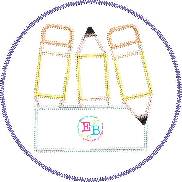 Pencil Name Circle Zigzag Applique, Applique