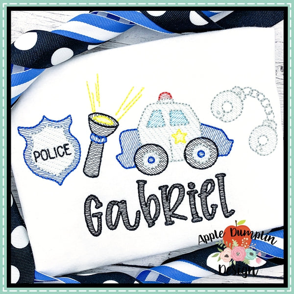 Police 4 in a Row Sketch Embroidery Design, applique