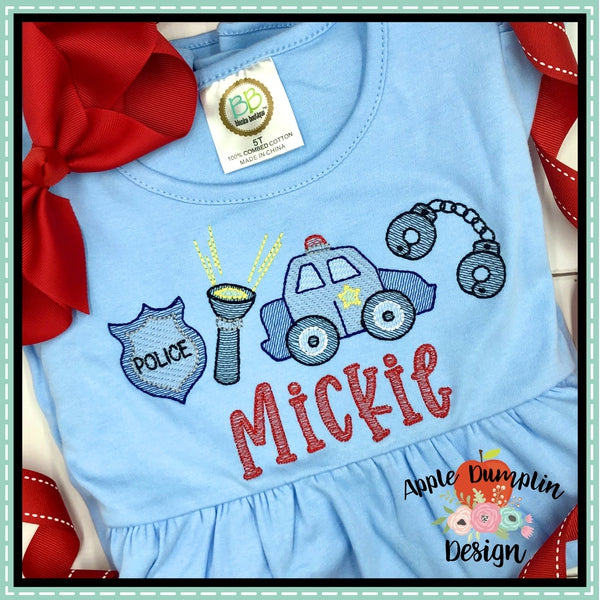 Police 4 in a Row Sketch Embroidery Design, applique