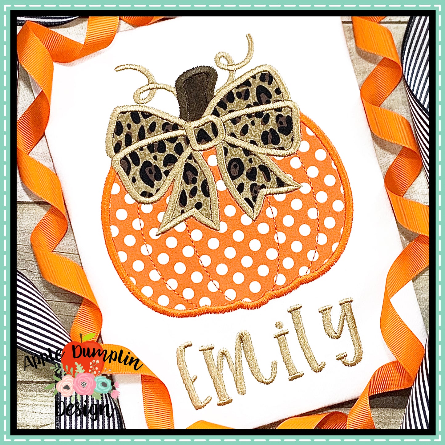 Pumpkin with Bow Satin Applique Design, Applique
