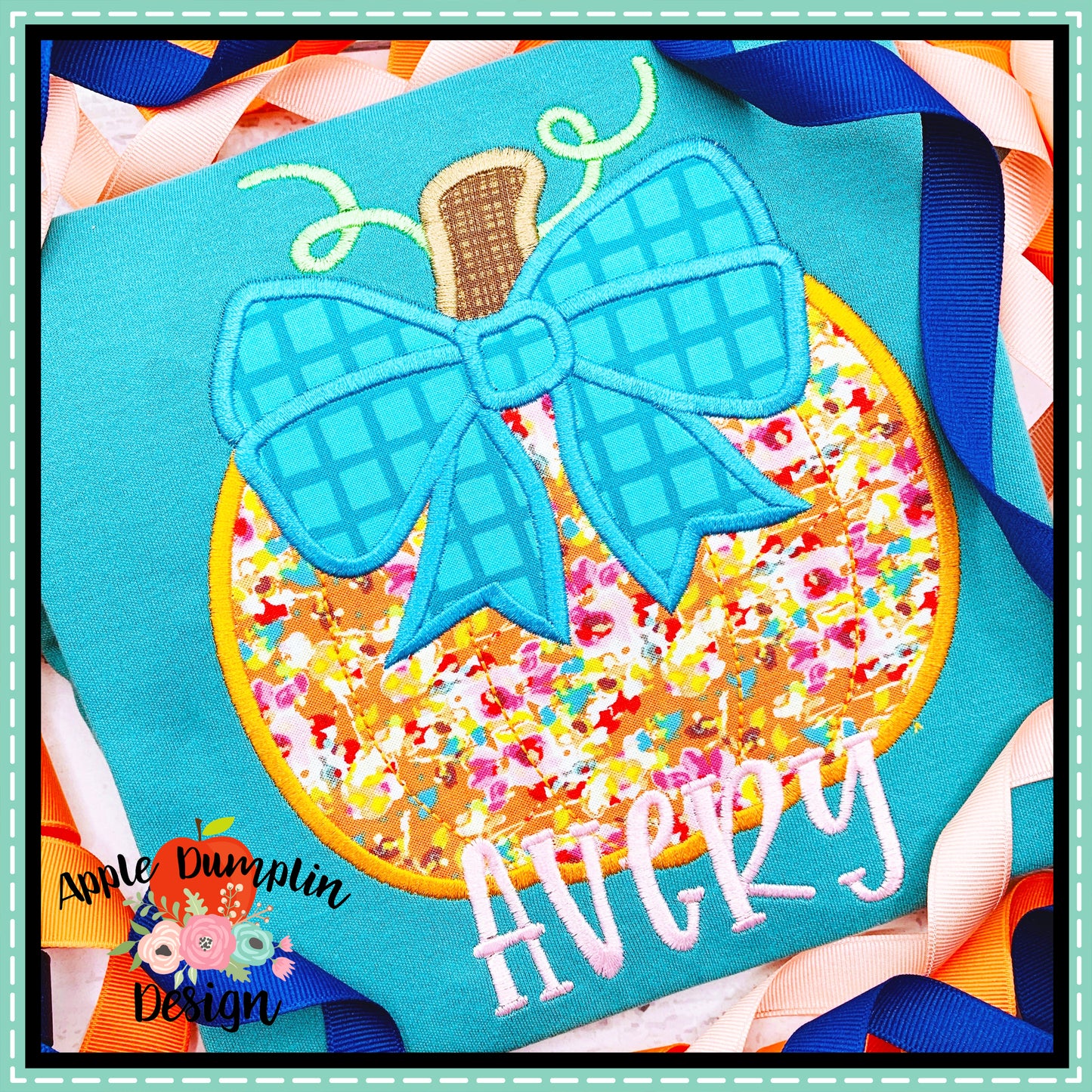 Pumpkin with Bow Satin Applique Design, Applique