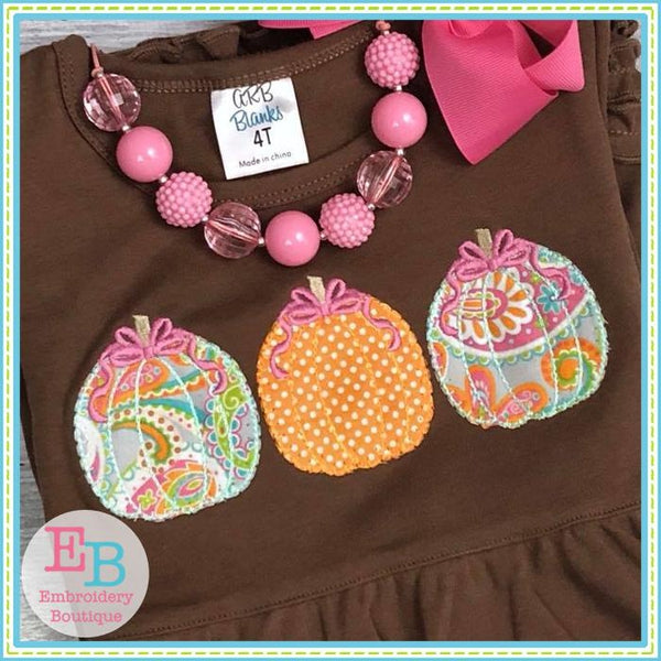 Pumpkin Trio Blanket Stitch Applique, Applique