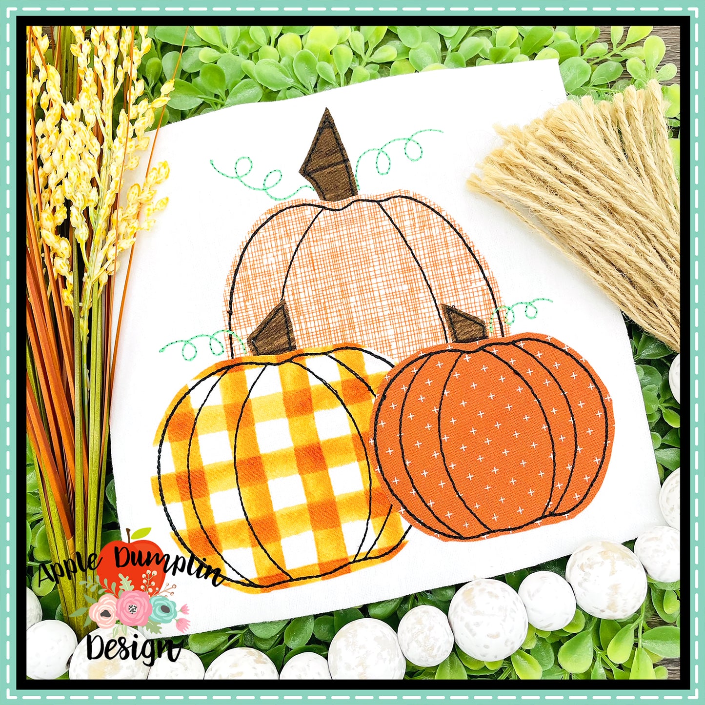Pumpkins Bean Stitch Applique Design, Applique