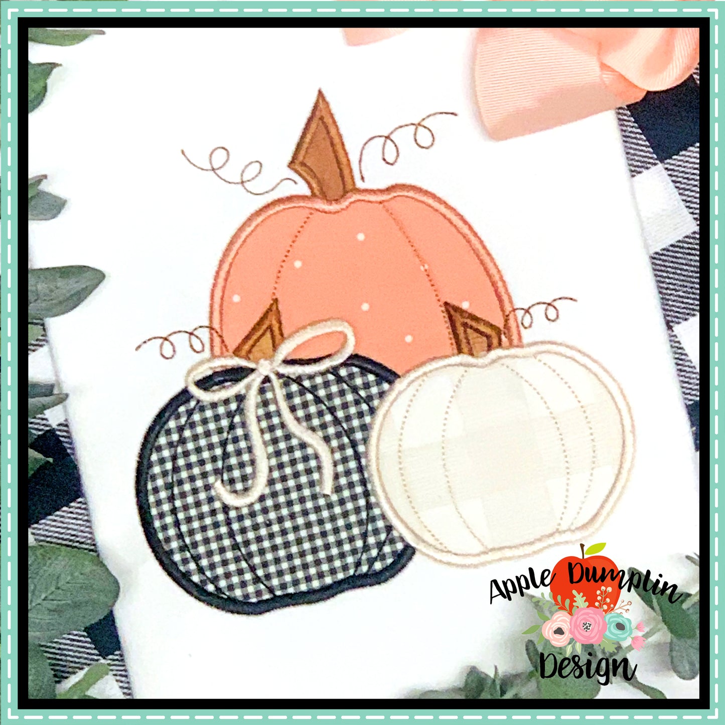 Pumpkins with Bow Satin Applique Design, Applique