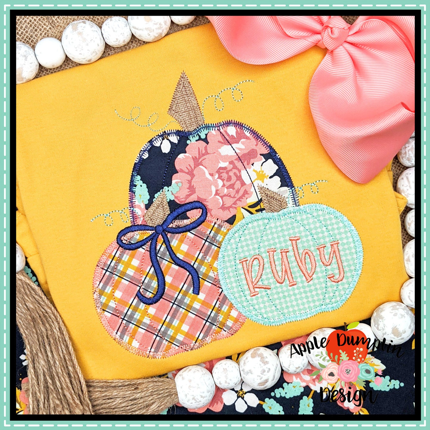 Pumpkins with Bow Zigzag Applique Design, Applique