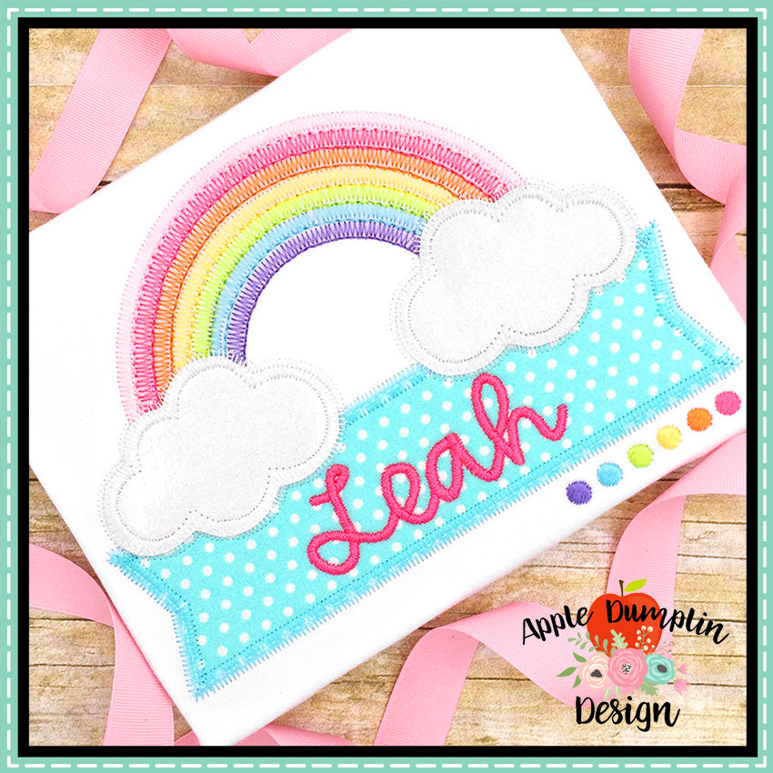 Rainbow with Banner Zigzag Applique Design, applique