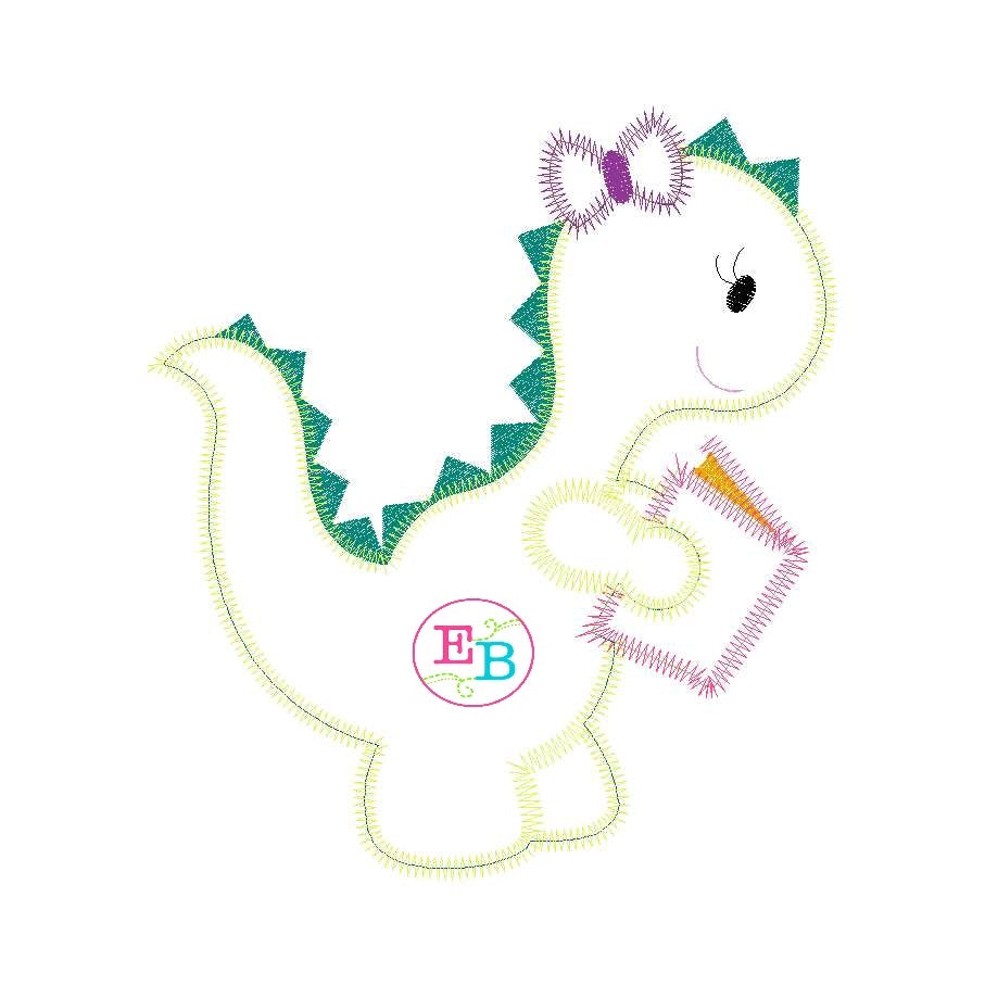 Reading Dinosaur Girl Zigzag Applique, Applique