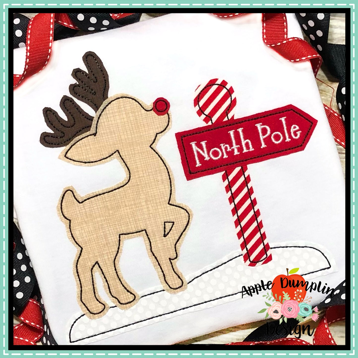 Reindeer with Sign Bean Stitch Applique Design, Applique
