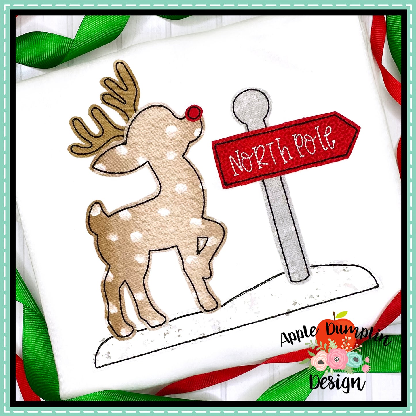 Reindeer with Sign Bean Stitch Applique Design, Applique