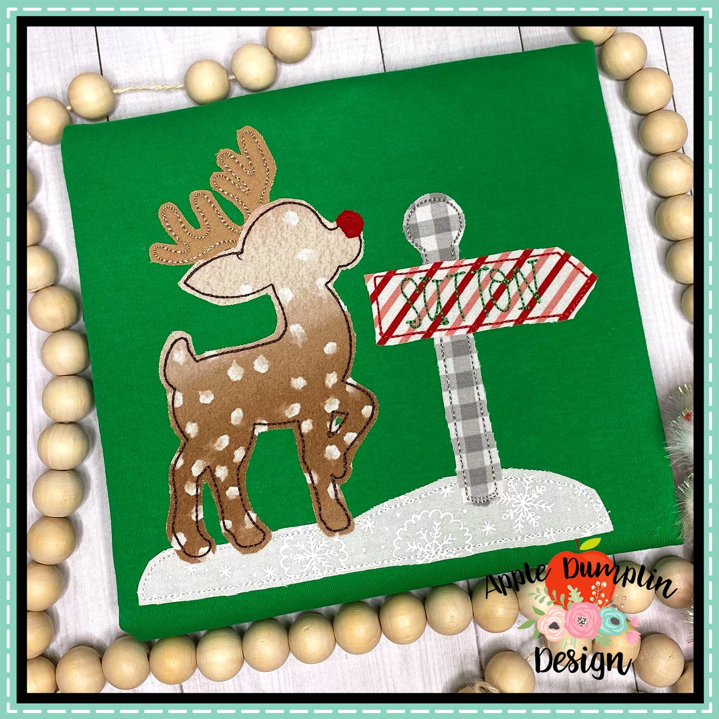 Reindeer with Sign Bean Stitch Applique Design, Applique