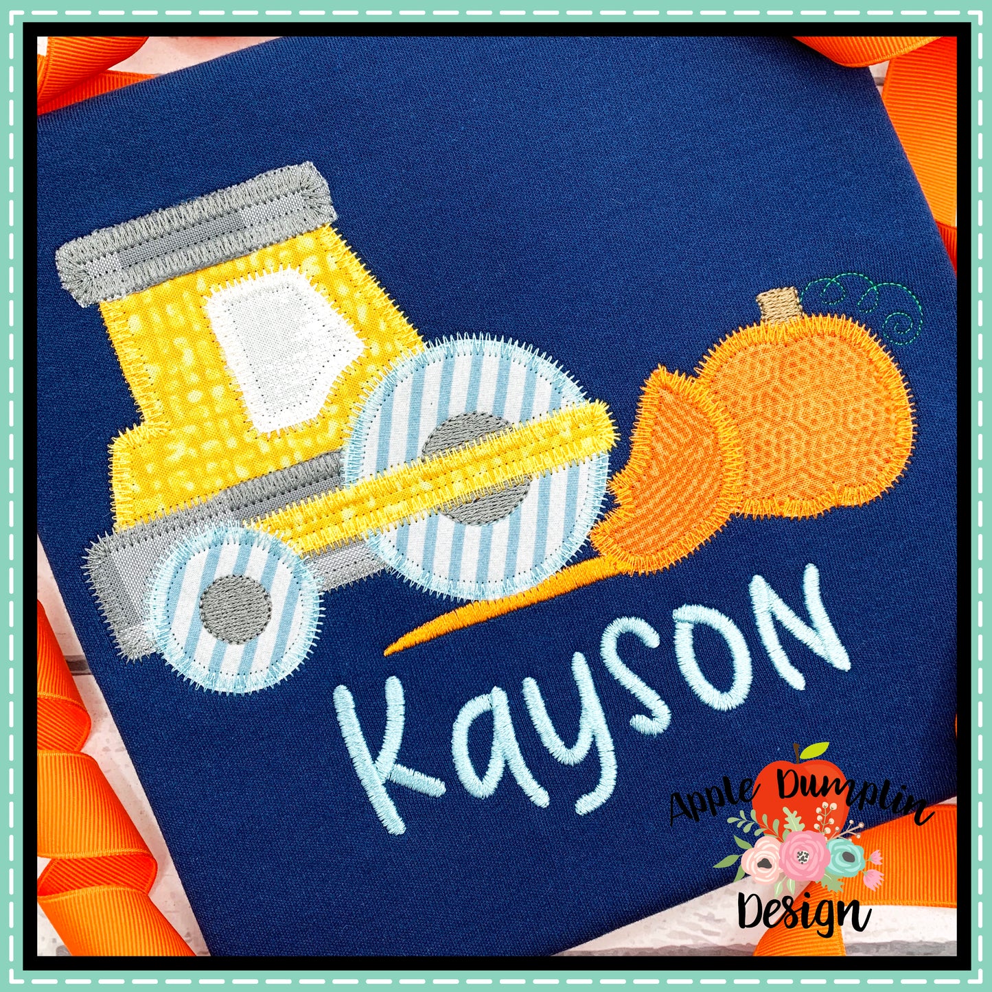 Road Roller Pumpkin Zigzag Applique Design, Applique