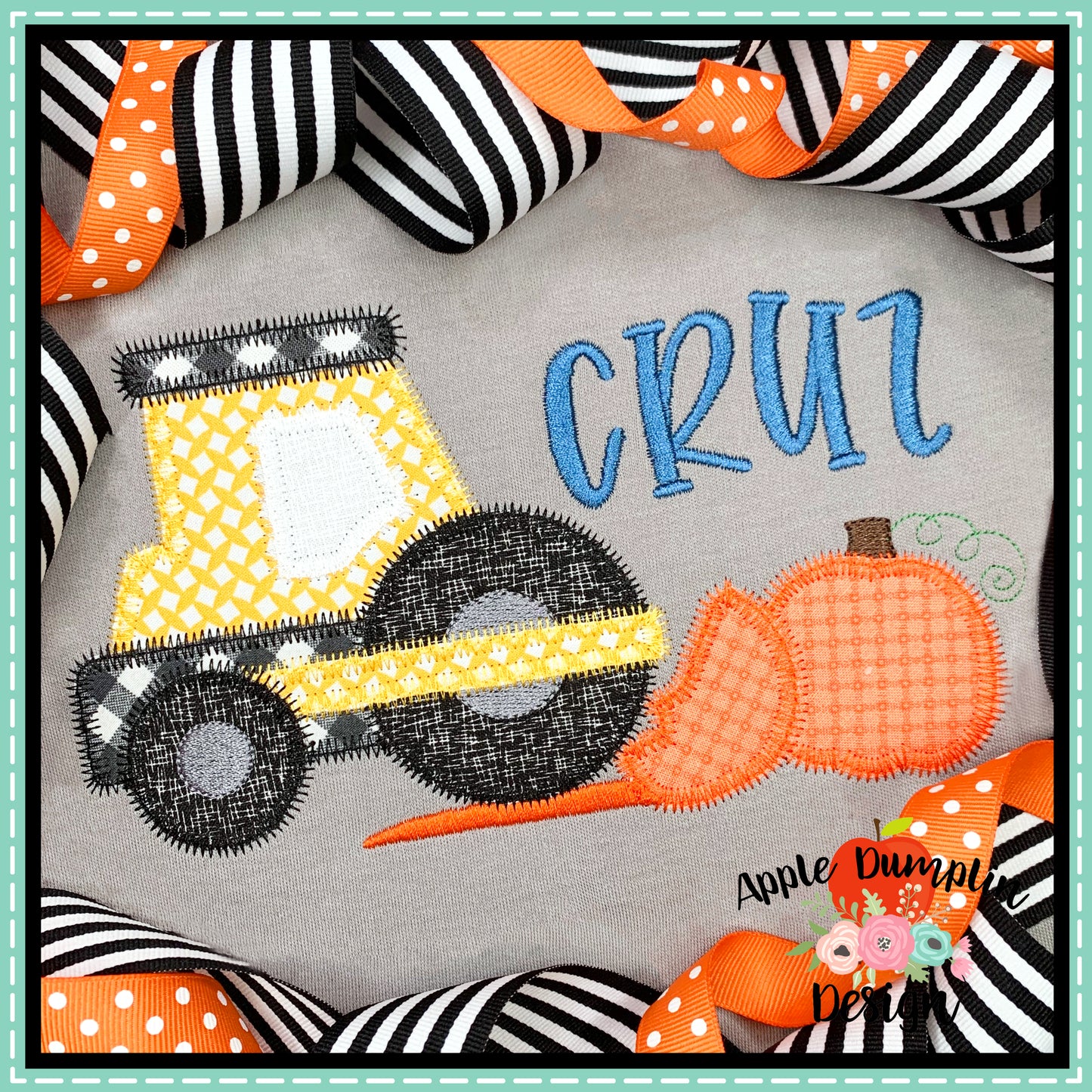Road Roller Pumpkin Zigzag Applique Design, Applique