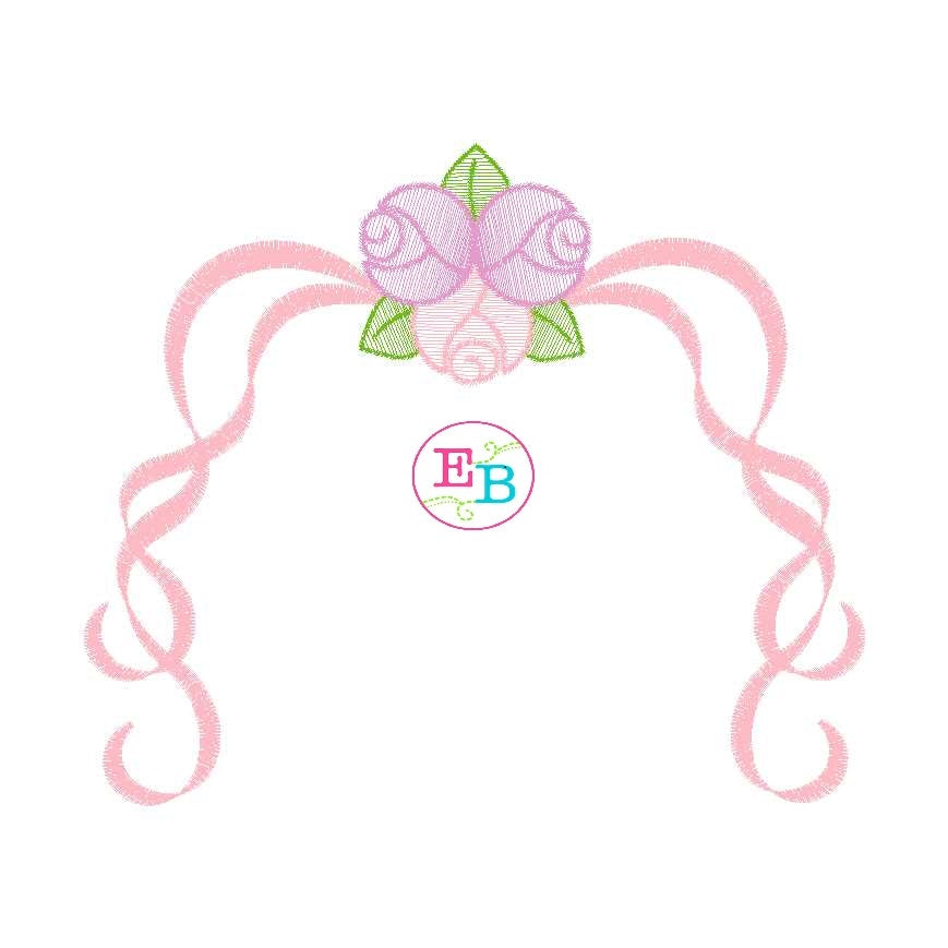 Roses with Ribbons Motif Design, Embroidery