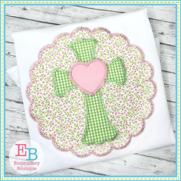 Scalloped Cross with Heart Zigzag Applique, Applique