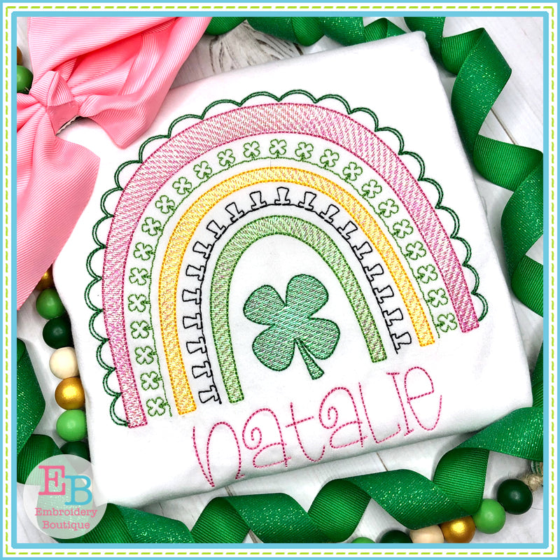 Shamrock Rainbow Sketch Embroidery Design, Embroidery Design