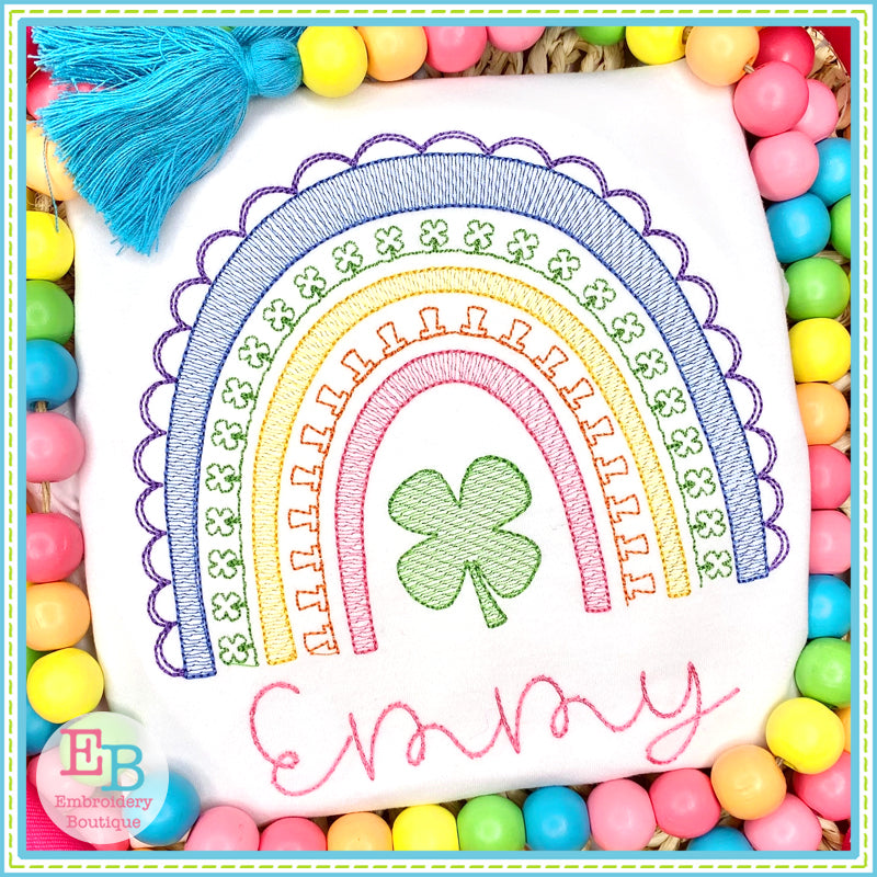 Shamrock Rainbow Sketch Embroidery Design, Embroidery Design