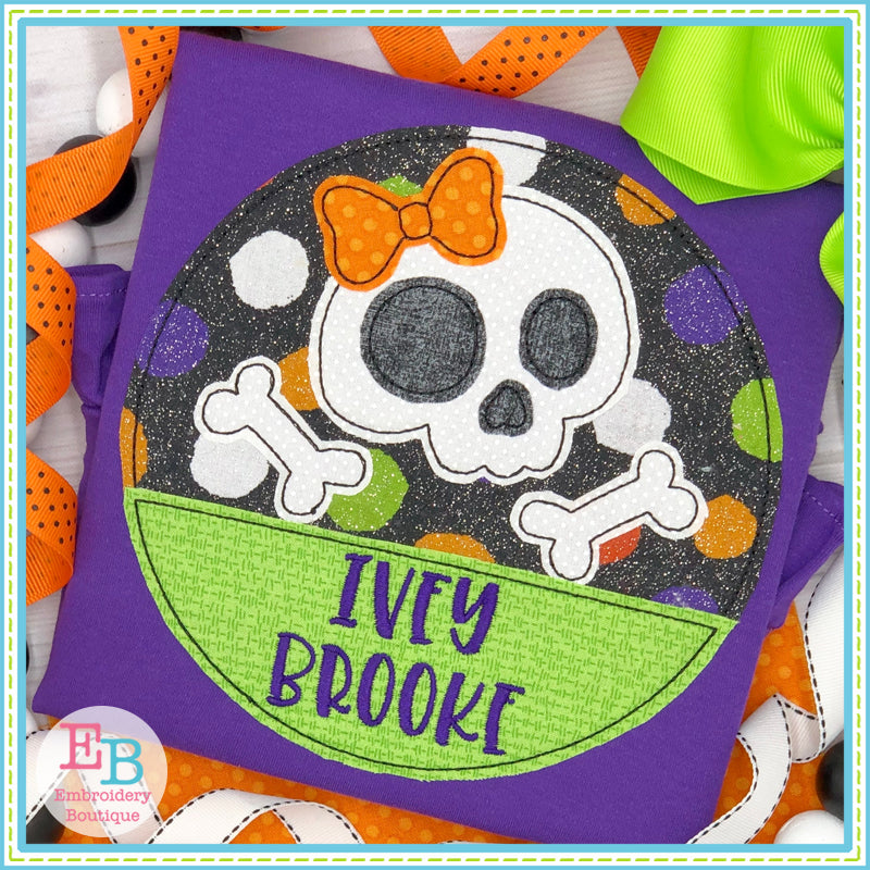 Skull Bones Bow Circle Split Bean Stitch Applique, Applique