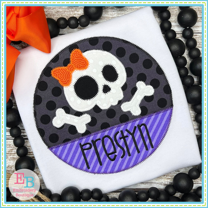 Skull Bones Bow Circle Split Zigzag Stitch Applique, Applique