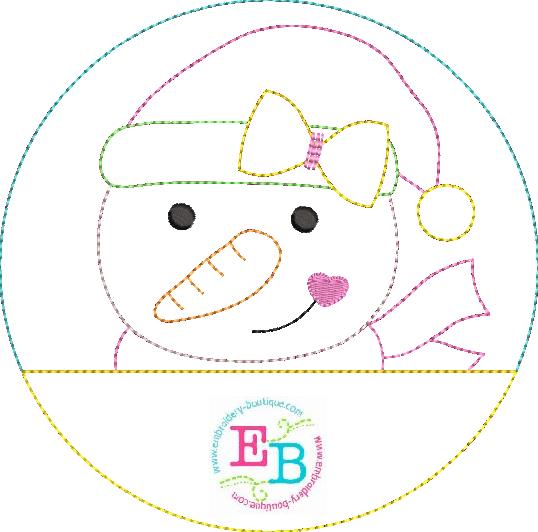 Snowman Bow Circle Bean Stitch Applique, Applique